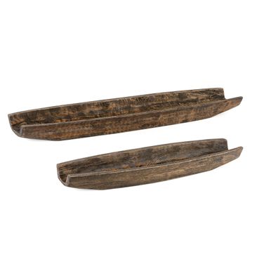 Colbie Wood Boat Trays Set of 2 In Gray