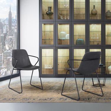 Colton Black Powder Coated And Grey Faux Leather Dining Chair Set Of 2