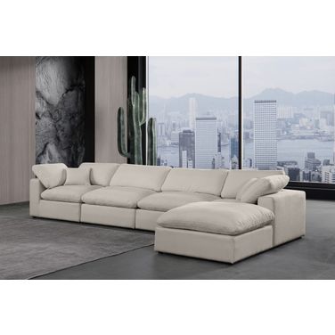 Comfy Linen Textured Fabric 5 Piece Modular Sectional In Beige