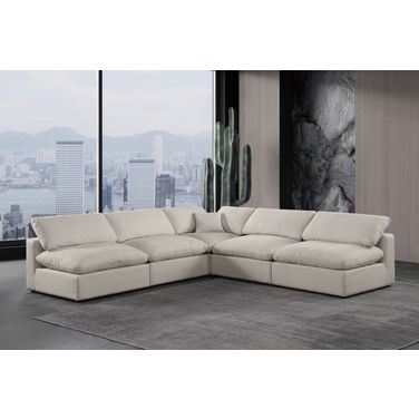 Comfy Linen Textured Fabric 5 Piece Modular Sectional In Beige