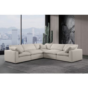 Comfy Linen Textured Fabric 5 Piece Modular Sectional In Beige