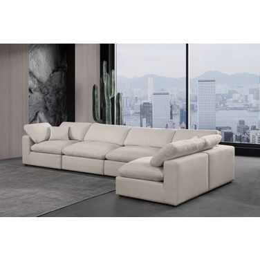 Comfy Linen Textured Fabric 5 Piece Modular Sectional In Beige