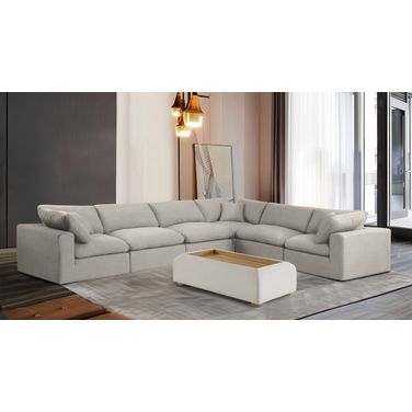 Comfy Linen Textured Fabric 6 Piece Modular Sectional In Beige