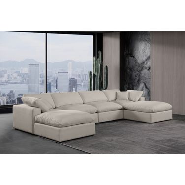 Comfy Linen Textured Fabric 6 Piece Modular Sectional In Beige
