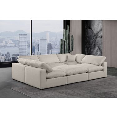 Comfy Linen Textured Fabric 6 Piece Modular Sectional In Beige