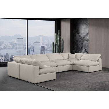 Comfy Linen Textured Fabric 6 Piece Modular Sectional In Beige