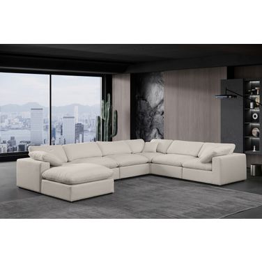 Comfy Linen Textured Fabric 7 Piece Modular Sectional In Beige
