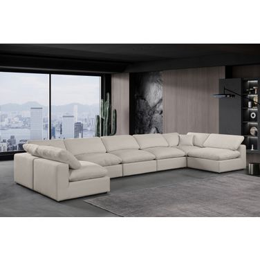 Comfy Linen Textured Fabric 7 Piece Modular Sectional In Beige