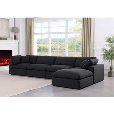 Comfy Linen Textured Fabric 5 Piece Modular Sectional In Black