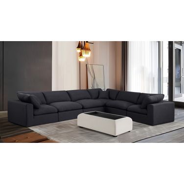 Comfy Linen Textured Fabric 6 Piece Modular Sectional In Black
