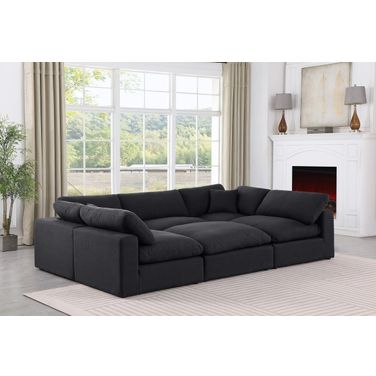 Comfy Linen Textured Fabric 6 Piece Modular Sectional In Black