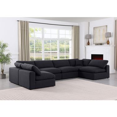 Comfy Linen Textured Fabric 6 Piece Modular Sectional In Black