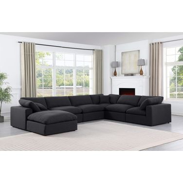 Comfy Linen Textured Fabric 7 Piece Modular Sectional In Black
