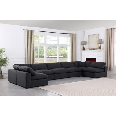 Comfy Linen Textured Fabric 7 Piece Modular Sectional In Black