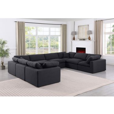 Comfy Linen Textured Fabric 8 Piece Modular Sectional In Black and Espresso