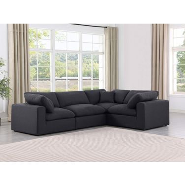 Comfy Linen Textured Fabric 4 Piece Modular Sectional In Black