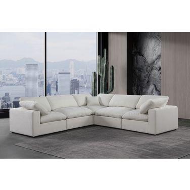 Comfy Linen Textured Fabric 5 Piece Modular Sectional In Cream