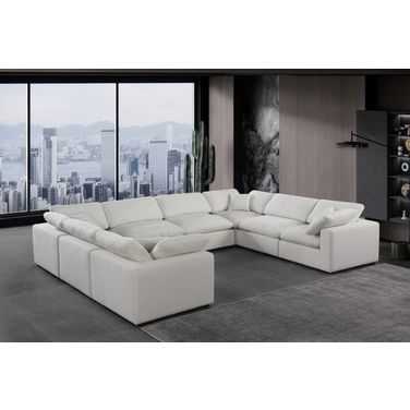 Comfy Linen Textured Fabric 8 Piece Modular Sectional In Cream and Espresso