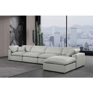 Comfy Linen Textured Fabric 5 Piece Modular Sectional In Grey