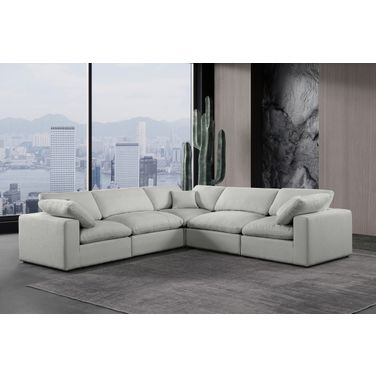 Comfy Linen Textured Fabric 5 Piece Modular Sectional In Grey