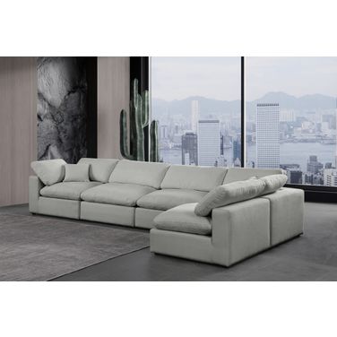 Comfy Linen Textured Fabric 5 Piece Modular Sectional In Grey