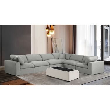 Comfy Linen Textured Fabric 6 Piece Modular Sectional In Grey