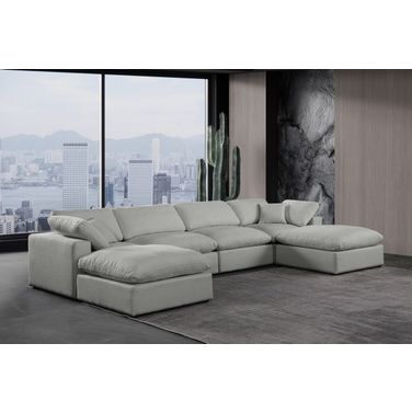 Comfy Linen Textured Fabric 6 Piece Modular Sectional In Grey