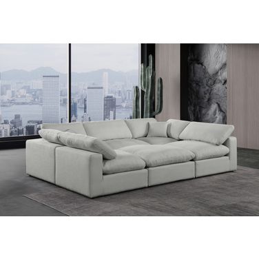 Comfy Linen Textured Fabric 6 Piece Modular Sectional In Grey