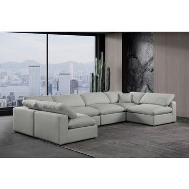 Comfy Linen Textured Fabric 6 Piece Modular Sectional In Grey