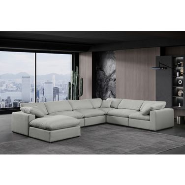 Comfy Linen Textured Fabric 7 Piece Modular Sectional In Grey