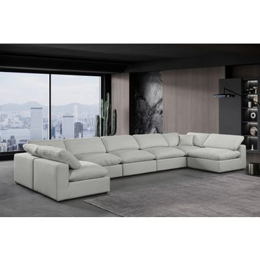 Comfy Linen Textured Fabric 7 Piece Modular Sectional In Grey