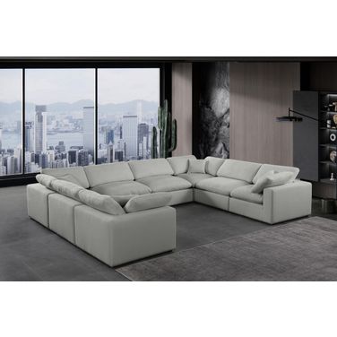 Comfy Linen Textured Fabric 8 Piece Modular Sectional In Grey and Espresso