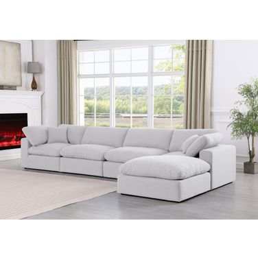 Comfy Linen Textured Fabric 5 Piece Modular Sectional In White