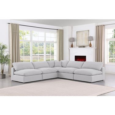 Comfy Linen Textured Fabric 5 Piece Modular Sectional In White