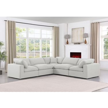Comfy Linen Textured Fabric 5 Piece Modular Sectional In White