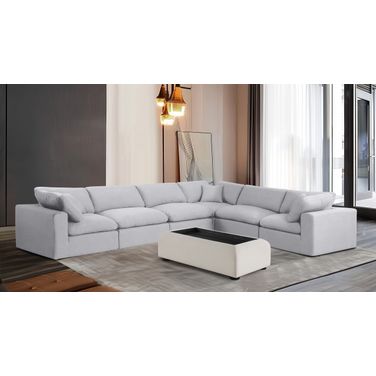 Comfy Linen Textured Fabric 6 Piece Modular Sectional In White