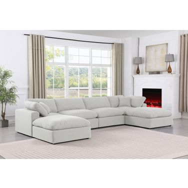 Comfy Linen Textured Fabric 6 Piece Modular Sectional In White