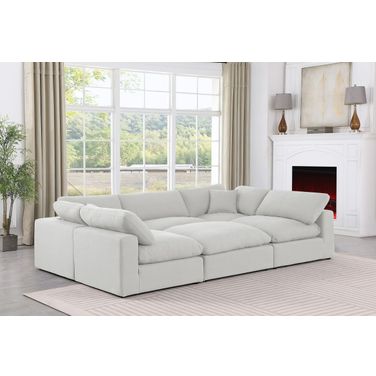 Comfy Linen Textured Fabric 6 Piece Modular Sectional In White