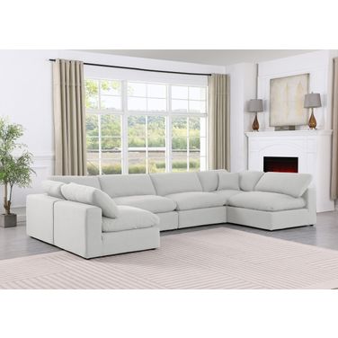 Comfy Linen Textured Fabric 6 Piece Modular Sectional In White