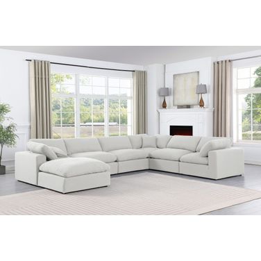 Comfy Linen Textured Fabric 7 Piece Modular Sectional In White