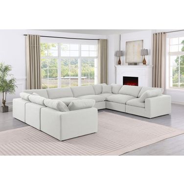 Comfy Linen Textured Fabric 8 Piece Modular Sectional In White and Espresso
