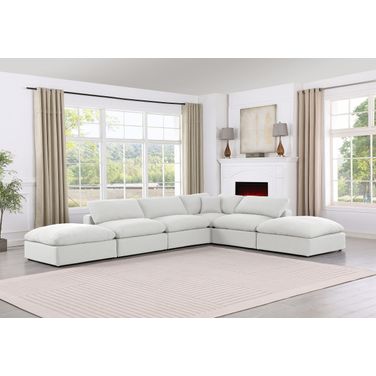 Comfy Linen Textured Fabric 6 Piece Modular Sectional In White
