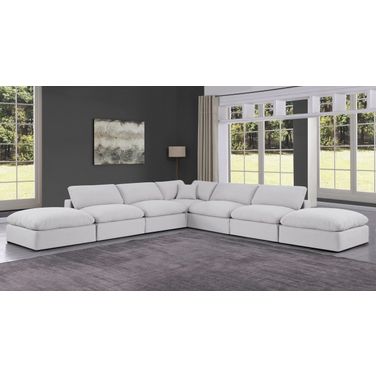 Comfy Linen Textured Fabric 7 Piece Modular Sectional In White