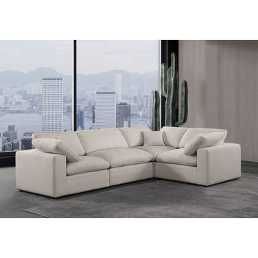 Comfy Textured Fabric Modular Sectional In Beige Linen