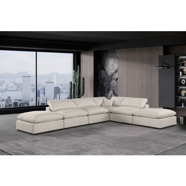 Comfy Textured Fabric 6 Piece Modular Sectional In Beige and Espresso Linen