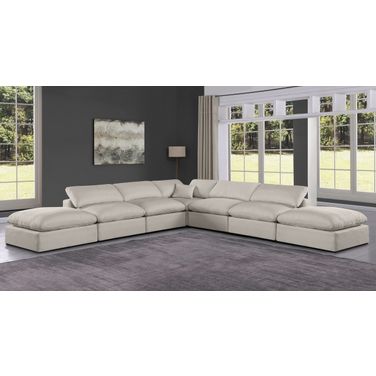 Comfy Textured Fabric 7 Piece Modular Sectional In Beige and Espresso Linen