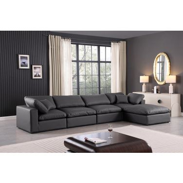 Comfy Vegan Leather 5 Piece Modular Sectional In Black