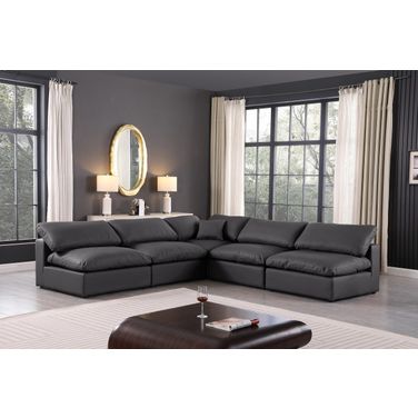 Comfy Vegan Leather 5 Piece Modular Sectional In Black