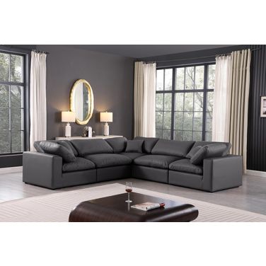 Comfy Vegan Leather 5 Piece Modular Sectional In Black