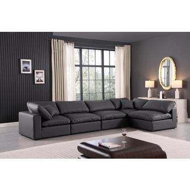 Comfy Vegan Leather 5 Piece Modular Sectional In Black